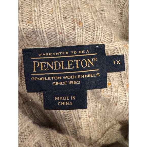 Pendleton Sweater Women 1X Beige Wool Yak Linen Knit Cowl Neck Poncho Cape - Picture 9 of 11